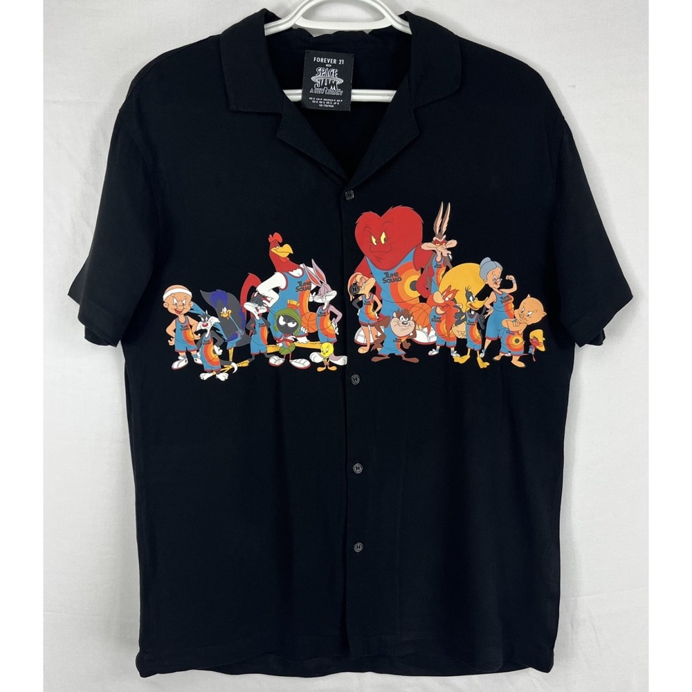 Forever 21 Men Space Jam A New Legacy Shirt Small Black Rayon Tune Squad Looney